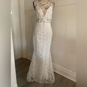 White Floral Boho Lace Wedding Dress